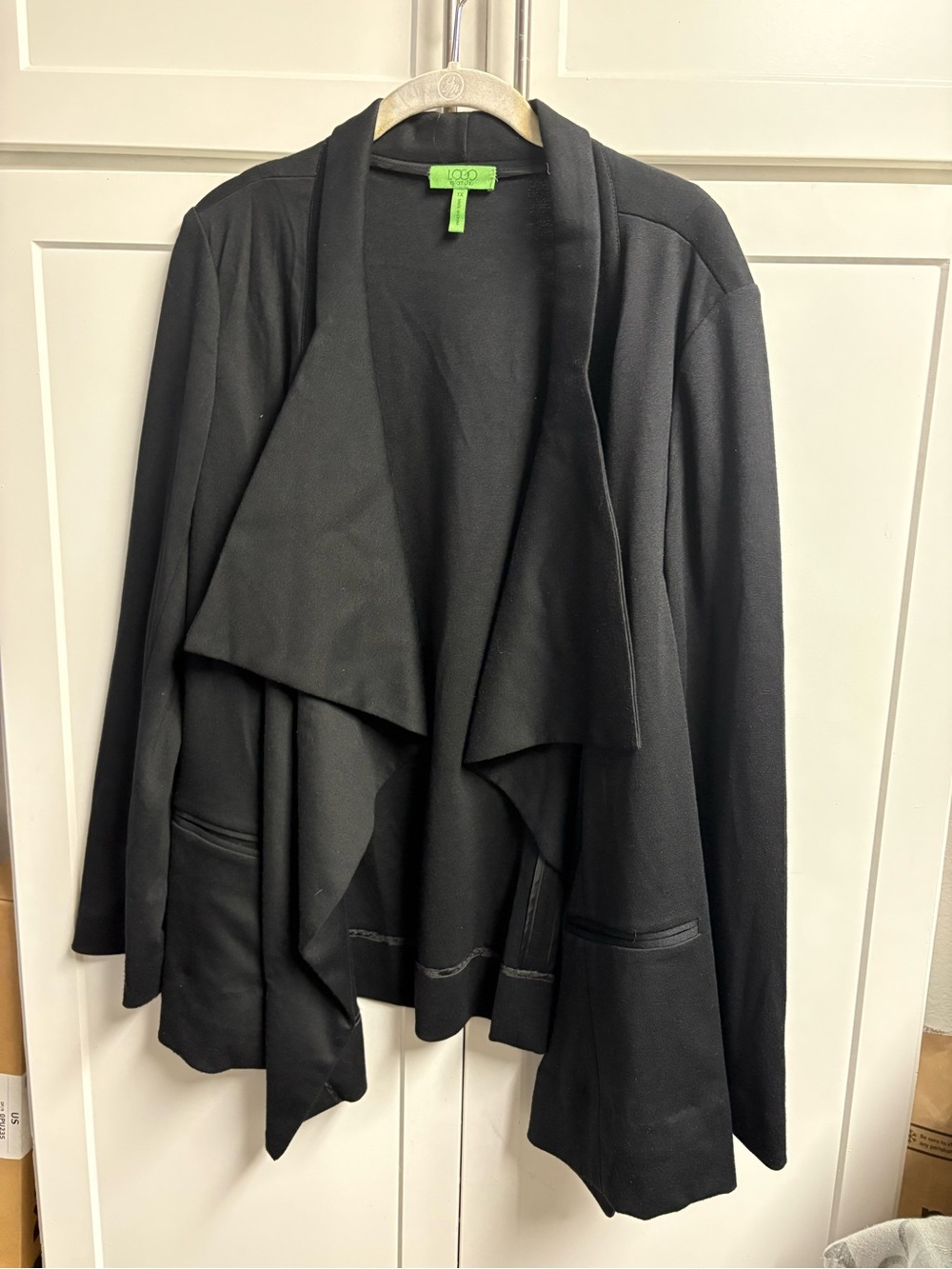 LOGO by Lori Goldstein Black Lightweight Open-Front Cardigan Sz 1X